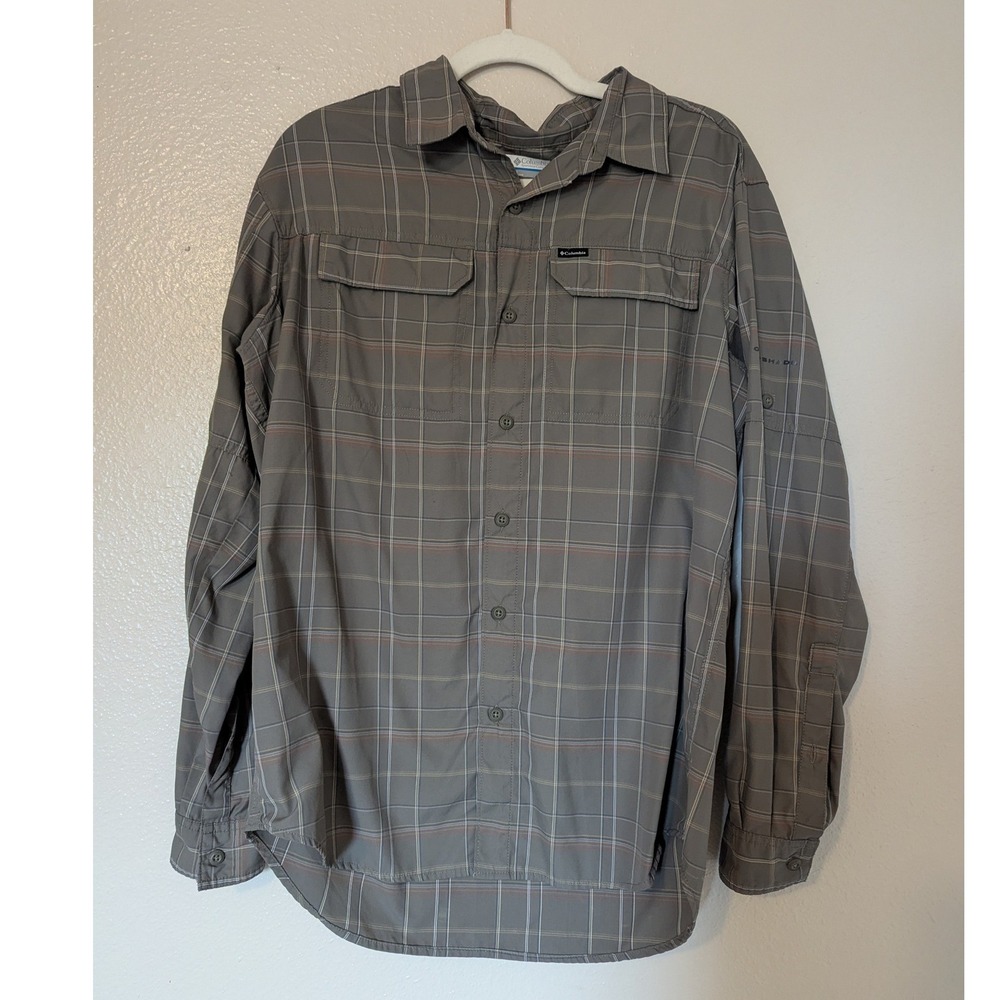 Columbia Omni-Shade Mens Medium Grey Plaid Long Sleeve Vent Fishing Hiking Shirt